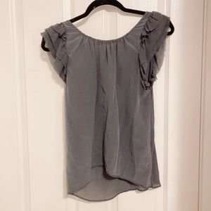 Wilfred Ruffled Sleeve Silk Blouse in Navy Blue